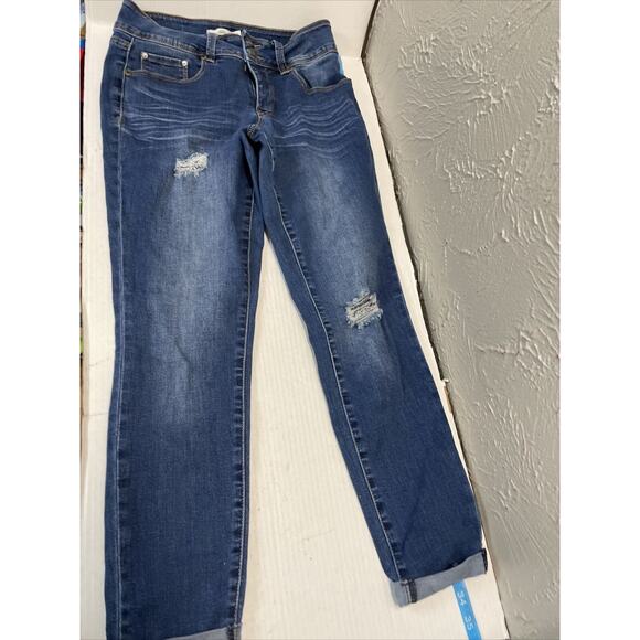 Royalty For Me 2 Button High Rise Blue Denim Rolled Cuff Jeans Womens Size 4 - Picture 1 of 7